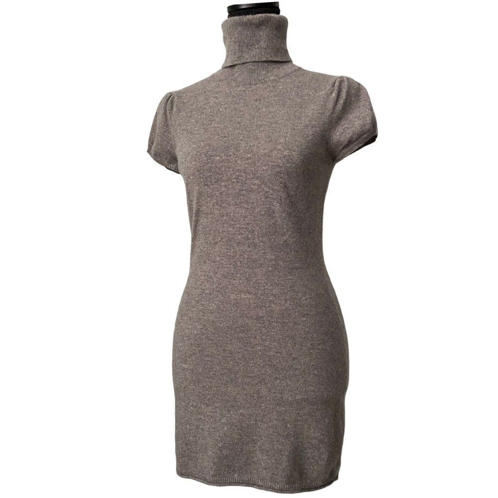 Autumn Cashmere Gray/Taupe Short-Sleeve Turtleneck Sweater Dress